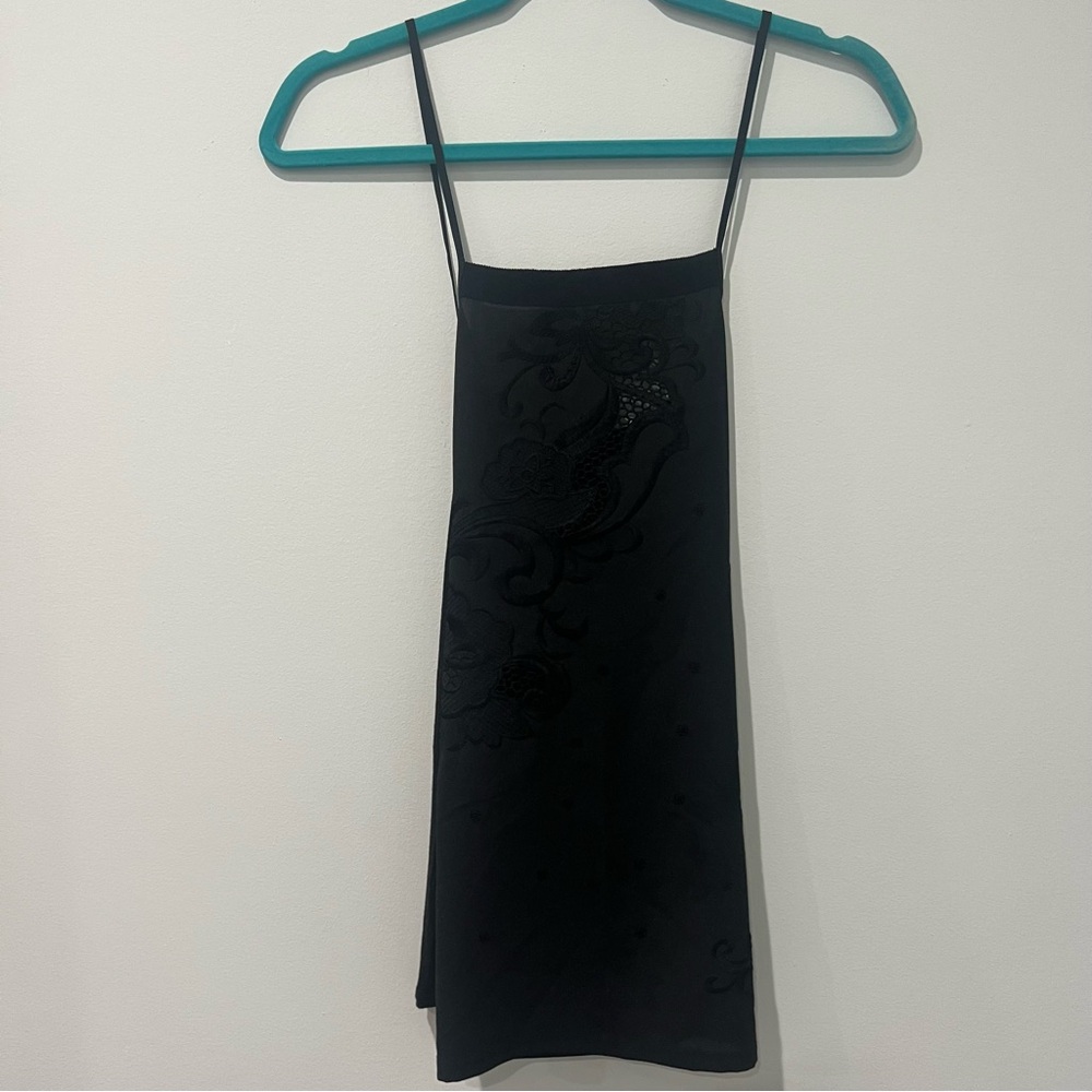 Black Spaghetti Strap Floral Tank Top